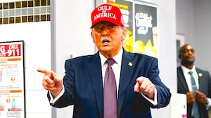President Donald Trump gestures during a visit to a Whataburger in Corpus Christi, Texas, U.S., February 27, 2026.