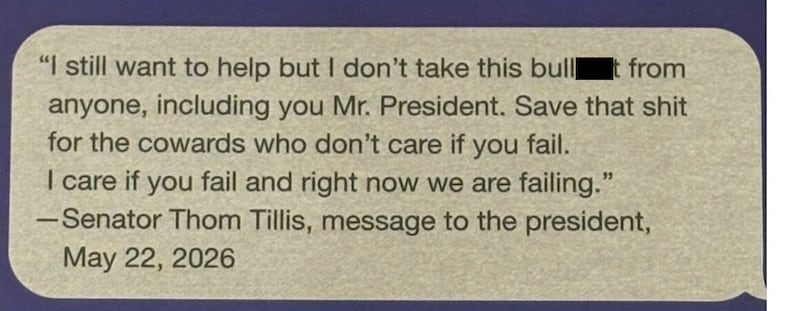 Thom Tillis text to Donald Trump.