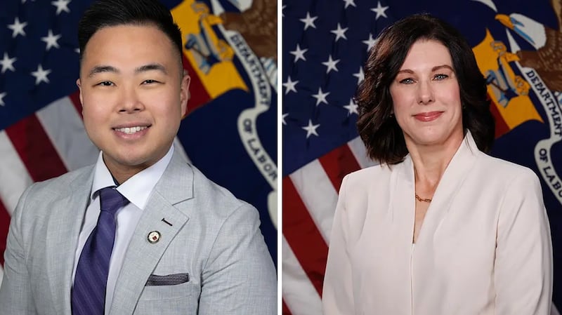 Headshots of Jihun Han and Rebecca Wright.