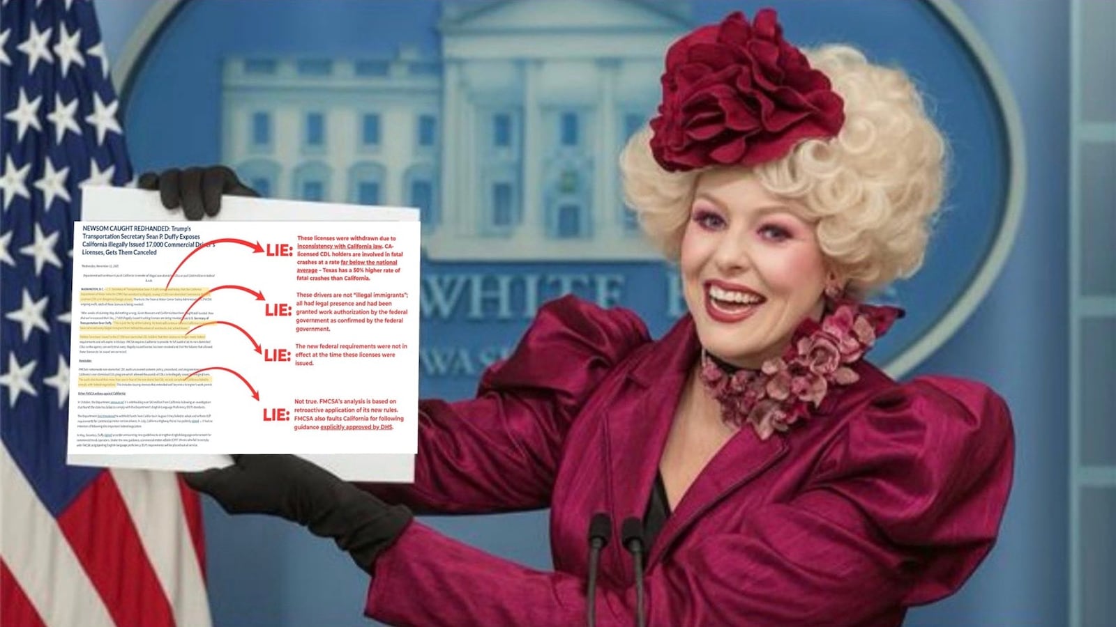 The AI-generated photo Newsom's team created os "Lyin'" Leavitt.