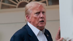 President Donald Trump speaks to reporters near the Rose Garden after returning to the White House on Marine One on July 29, 2025 in Washington, DC.
