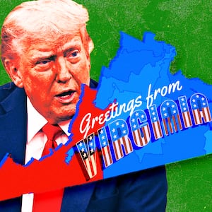 A photo illustration of Donald Trump and the map of Virginia after a referendum vote.