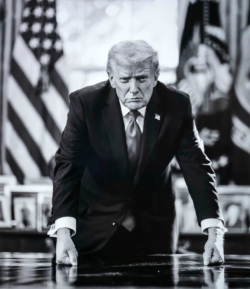 White House photographer Daniel Torok's portrait of President Donald Trump on display at the National Portrait Gallery in Washington, D.C. on Jan. 10, 2026.