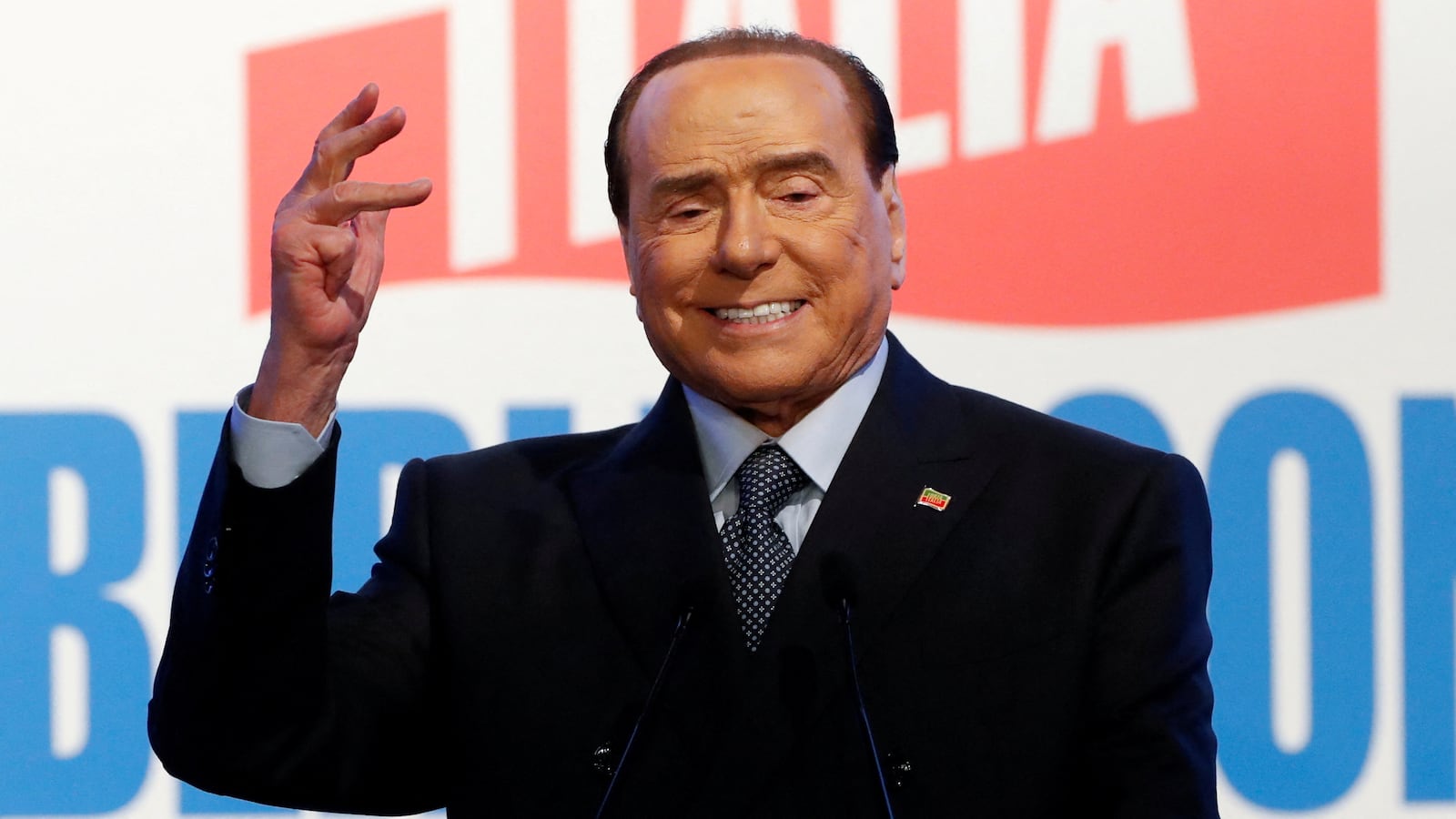 Former Italian Prime Minister and leader of the Forza Italia (Go Italy!) party Silvio Berlusconi attends a rally in Rome, Italy, April 9, 2022.