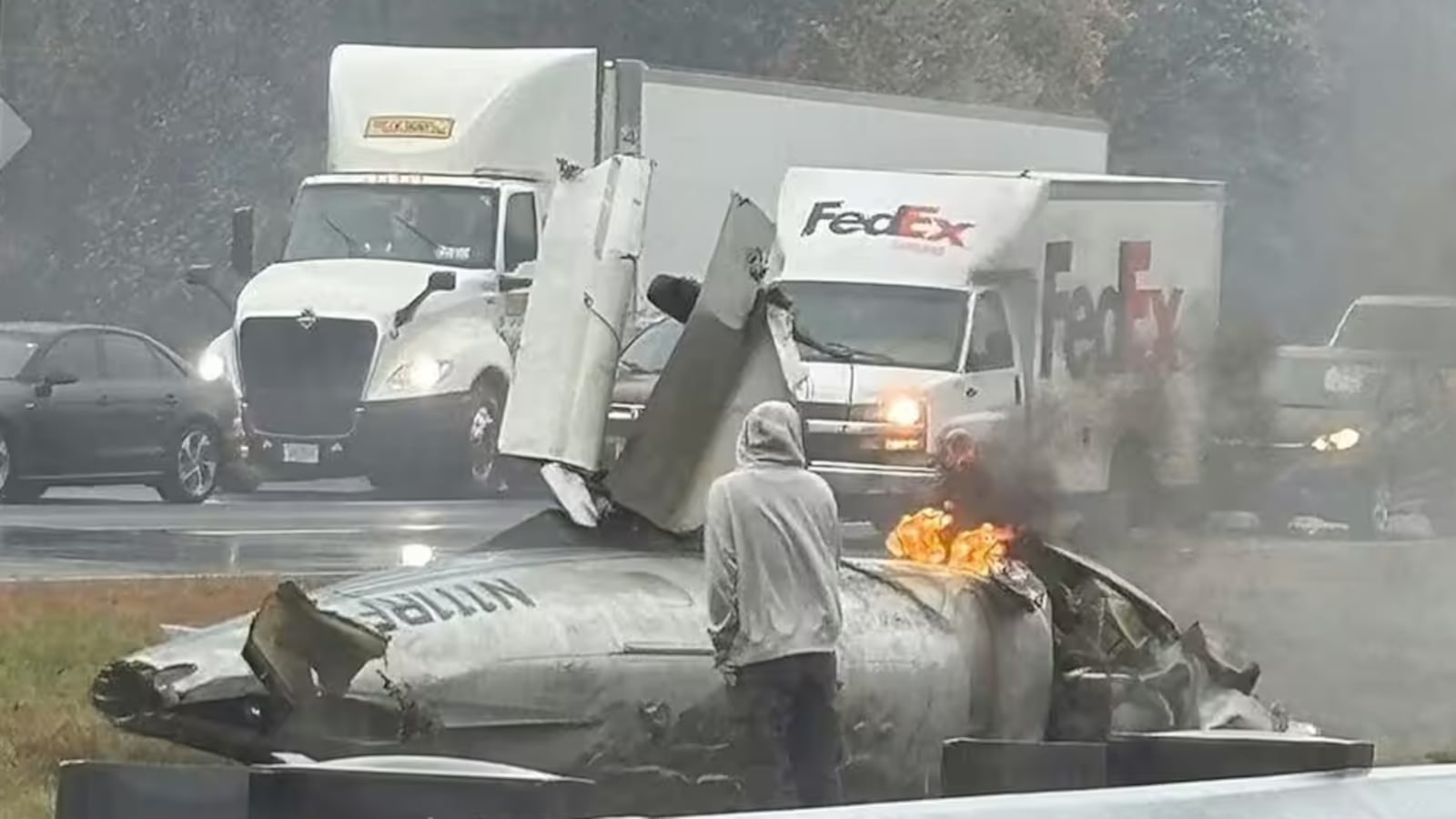 Plane Caught in Storm Crash Lands in Middle of Busy Highway