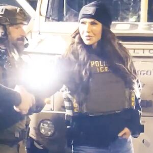 Split of "Bigfoot and Kristi Noem.