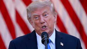 President Donald Trump speaks while hosting a Rose Garden dinner at the White House in Washington, DC, on September 2, 2026.