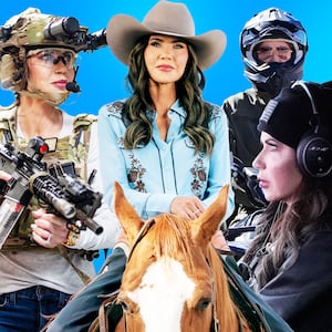 A photo composite of former homeland security secretary Kristi Noem in various outfits throughout her tenure.