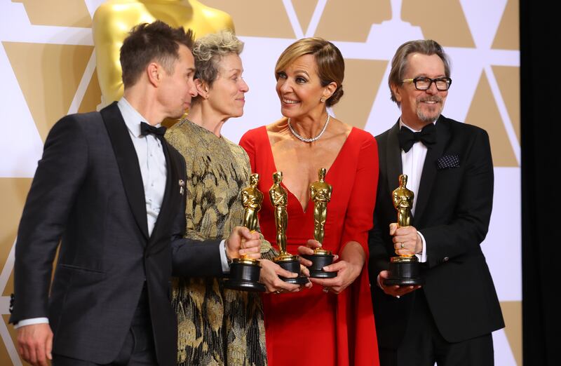 Oscar winners Sam Rockwell, Frances McDormand, Allison Janney and Gary Oldman pose with their awards in 2018.