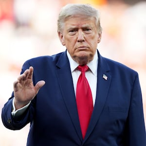 President Donald Trump look on before presenting the FIFA World Cup Winner's Trophy to Spain after the Final - FIFA World Cup 2026 match between Spain and Argentina at New York New Jersey Stadium on July 19, 2026 in East Rutherford, New Jersey.