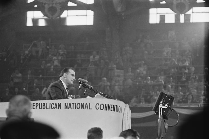 American politician Joseph McCarthy addresses the 1952 Republican National Convention at the International Amphitheatre in Chicago.