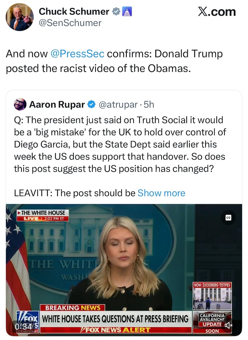 Chuck Schumer weighs in on Karoline Leavitt's comments.