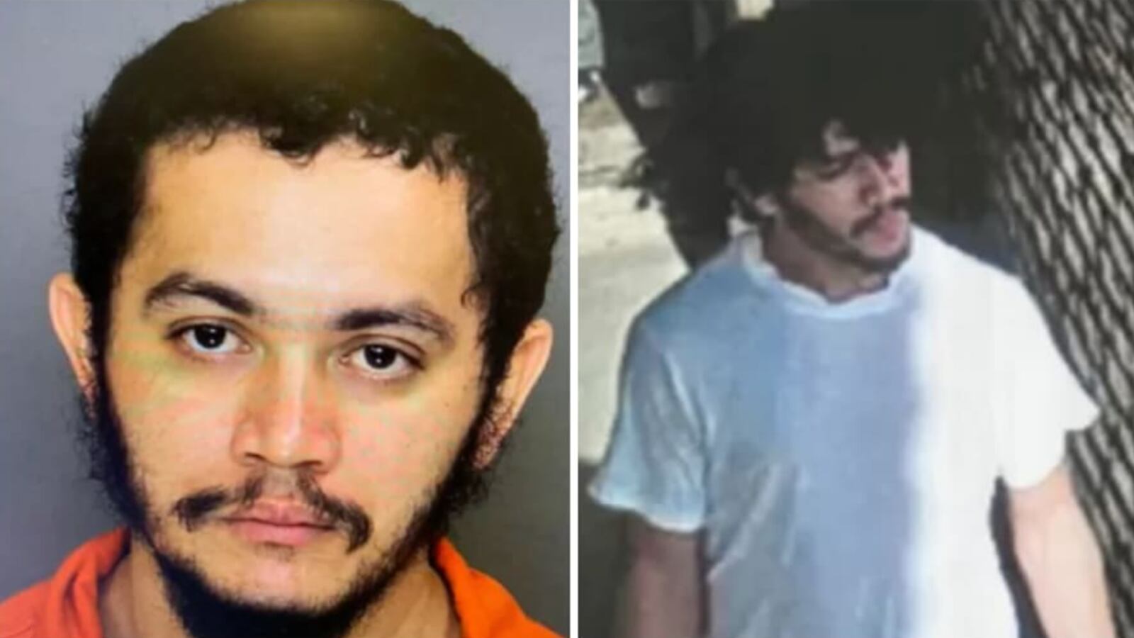 Side-by-side photos of Danelo Cavalcante—a mugshot on the left, and security footage of him on the right.