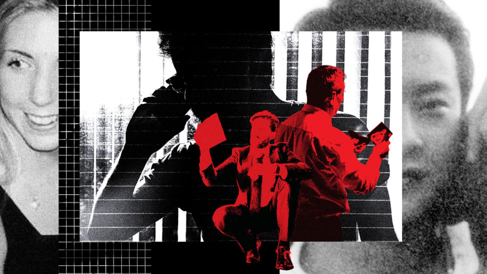 A photo illustration featuring Joji Obara and Lucie Blackman and detectives investigating