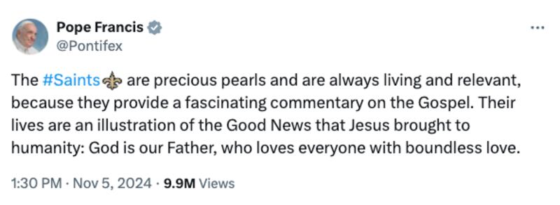 Pope Francis keeps accidentally tagging the New Orleans Saints on X.