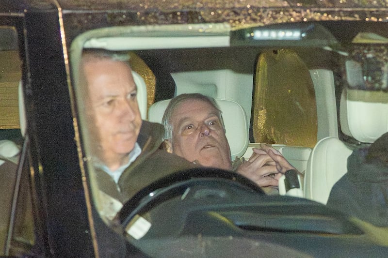Andrew Mountbatten-Windsor is seen being driven away from a police station following his arrest on February 19, 2026 in Aylsham, Norfolk, United Kingdom.