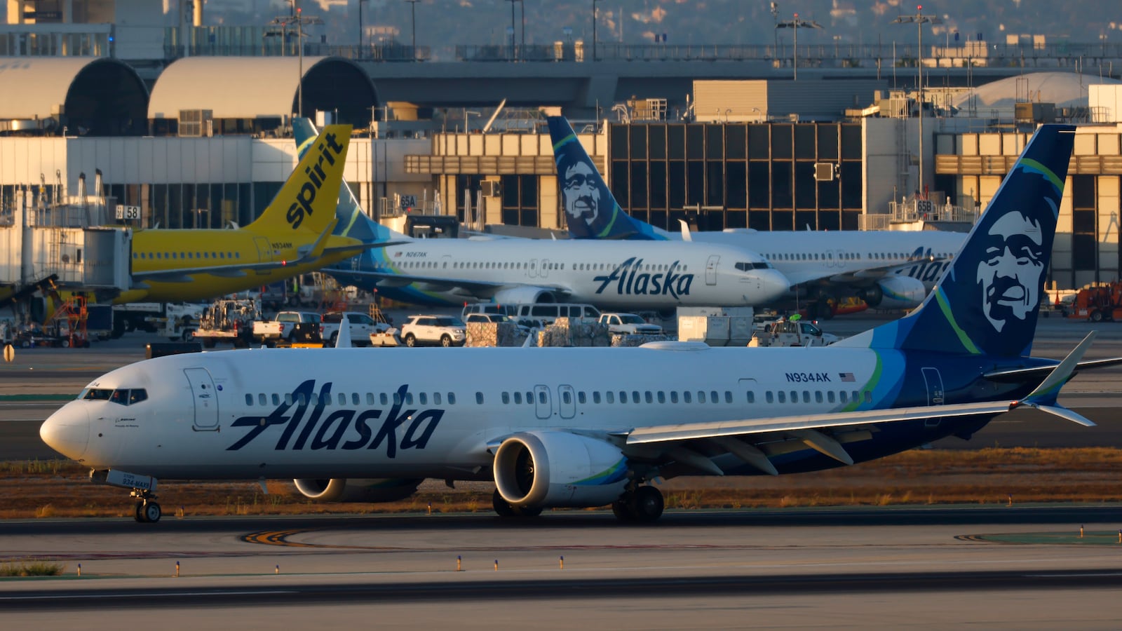 An Alaska Airlines Boeing 737 MAX 9 taxis at Los Angeles International Airport after arriving from Seattle on Sept. 1, 2024, in Los Angeles, California.