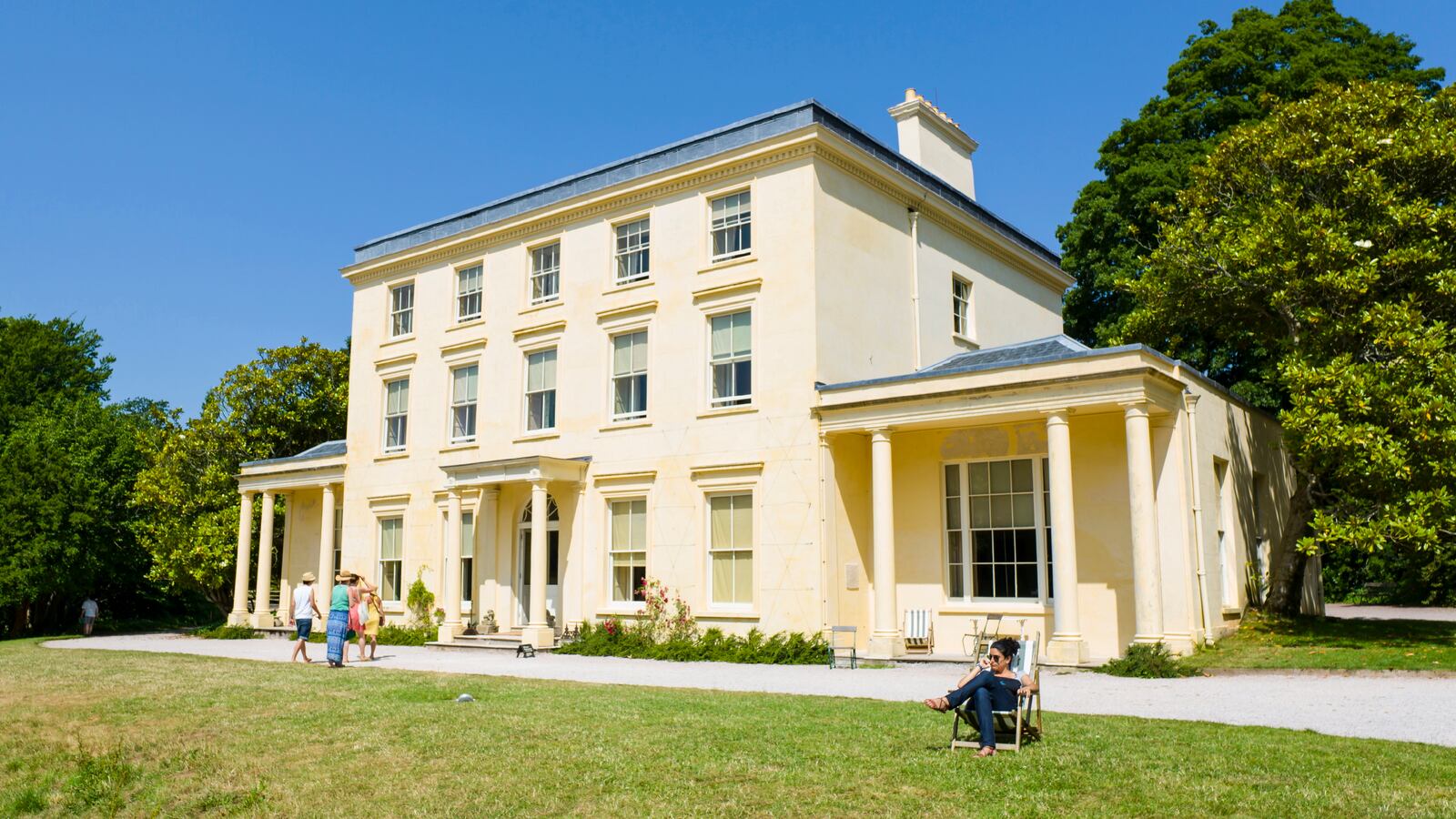 A picture of Agatha Christie’s Greenway House, where over 100 visitors are now trapped due to a fallen tree blocking a nearby road.
