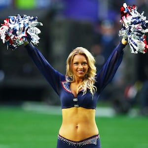 New England Patriots cheerleader Camille Kostek performs during Super Bowl XLIX against the Seattle Seahawks at University of Phoenix Stadium on February 1, 2015 in Glendale, Arizona.