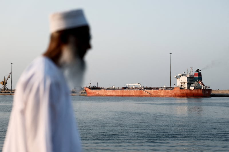 The Callisto tanker sits anchored in Port Sultan Qaboos as the traffic is down in the Strait of Hormuz, amid the U.S.-Israeli conflict with Iran, in Muscat, Oman, March 12, 2026.
