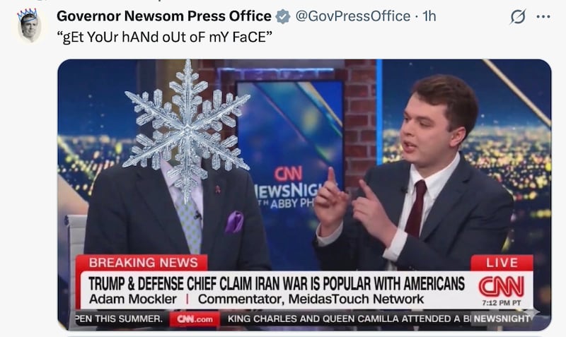 Gavin Newsom's Press Office mock Scott Jennings.