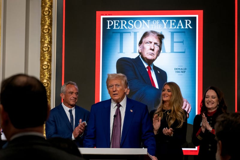 President-elect Donald Trump speaks at a reception after being named TIME’s “Person of the Year” for the second time.