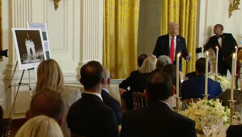 Donald Trump has the curtains behind him closed once again.