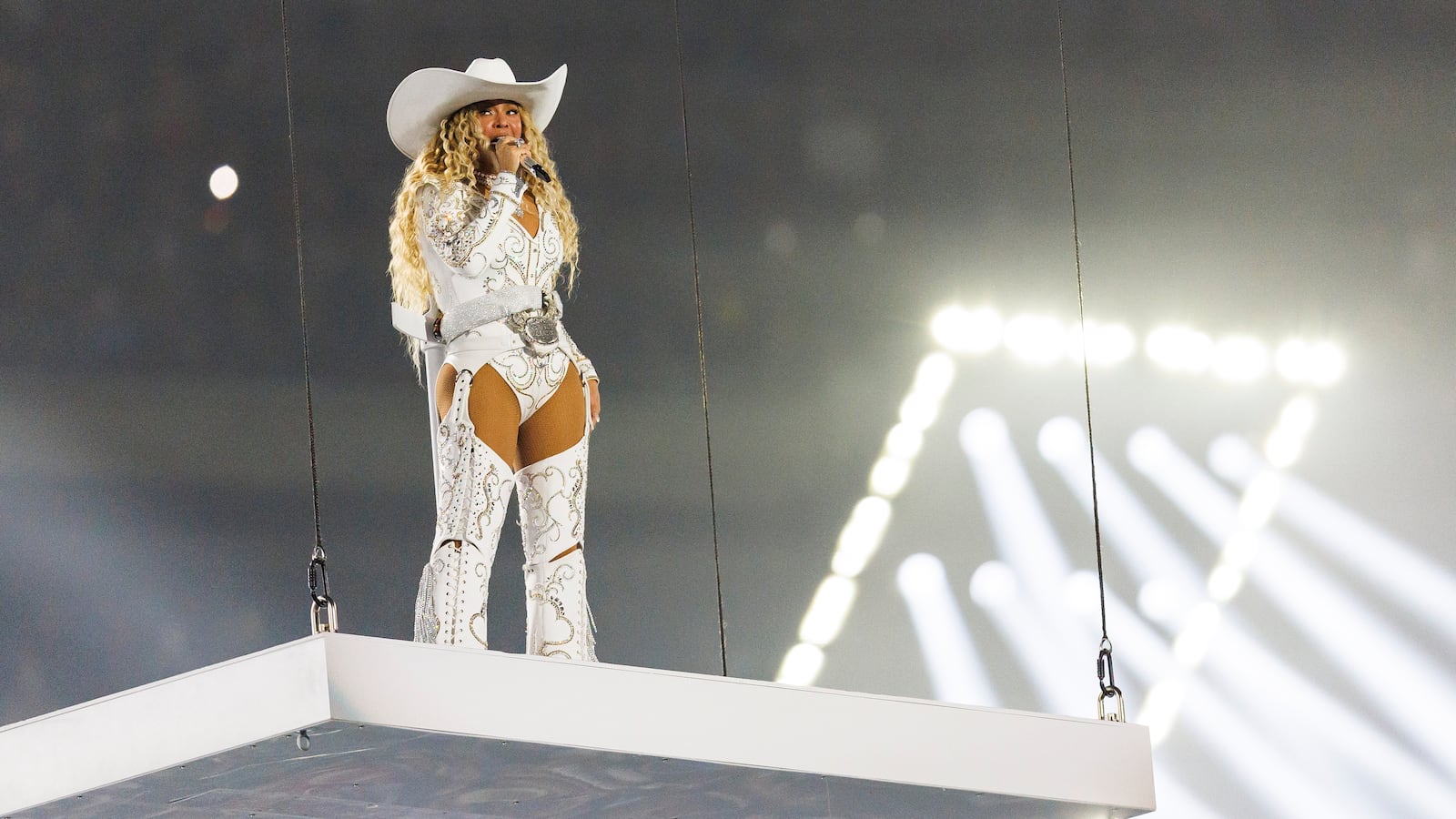 Beyoncé performs at halftime during an NFL football game