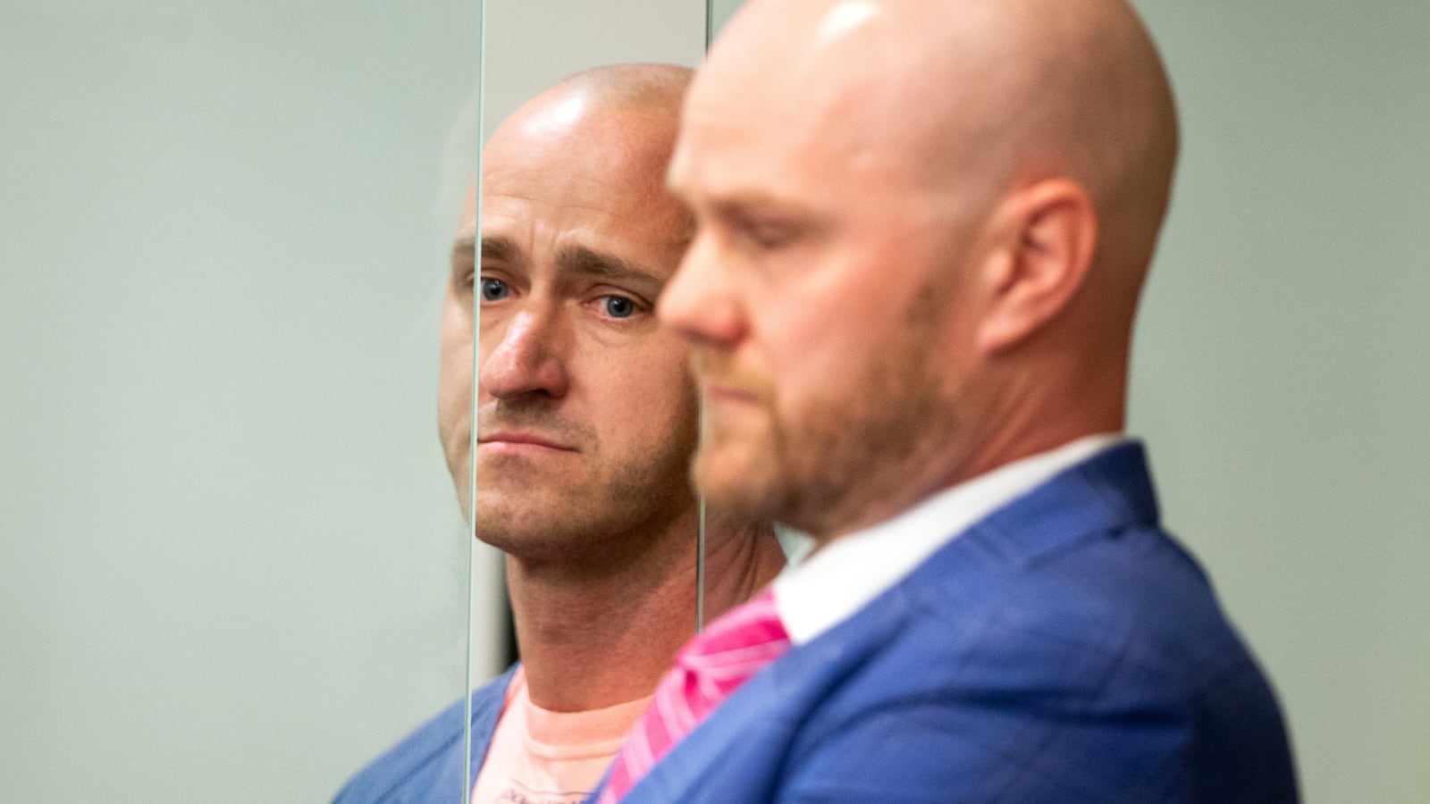 Joseph David Emerson, 44, an Alaska Airlines pilot who was riding in the cockpit “jump seat” and is accused of trying to disable the engines of a Horizon Air jet, appears in Multnomah County court in Portland, Oregon, U.S. October 24, 2023.