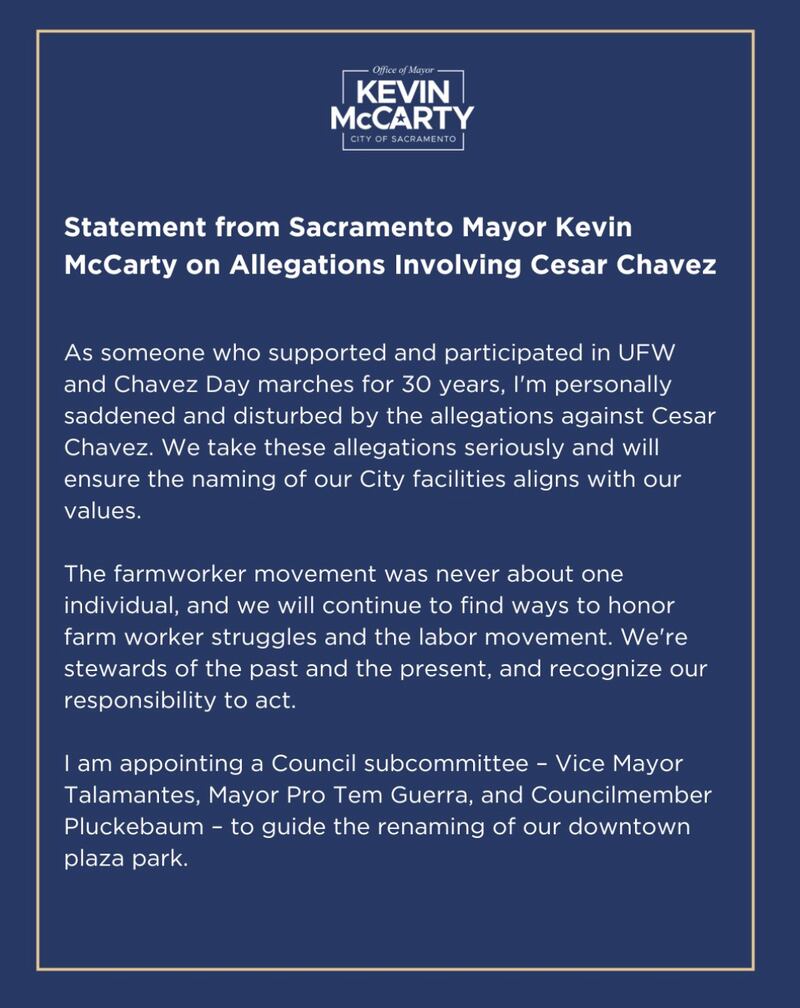 Sacramento Mayor Kevin McCarty also issued a scathing statement.