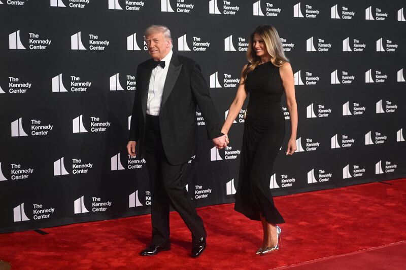 President Donald Trump and First Lady Melania Trump arriving to attend the opening night of "Les Miserables" at the Kennedy Center on June 11, 2025.