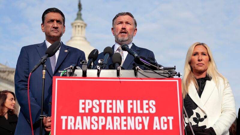 Reps. Thomas Massie, Ro Khanna and Marjorie Taylor Greene held a press conference ahead of the House vote on a bill to release the Epstein files.