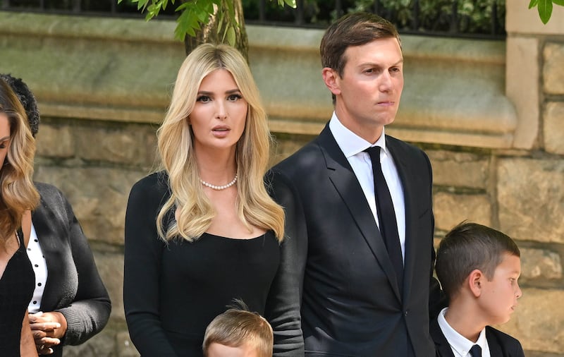 NEW YORK, NEW YORK - JULY 20:  Ivanka Trump and Jared Kushner are seen at the funeral of Ivana Trump on July 20, 2022 in New York City.  (Photo by James Devaney/GC Images)