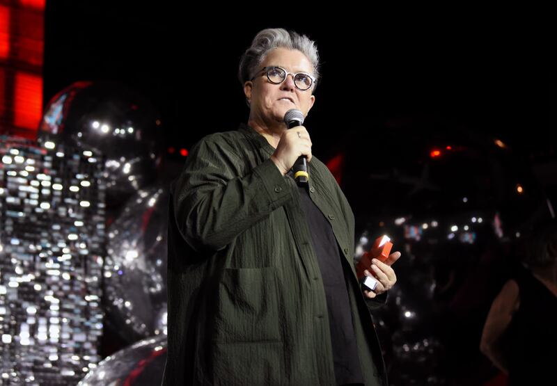 HOLLYWOOD, CALIFORNIA - MARCH 12:  Rosie O’Donnell accepts the Icon Award onstage during The Queerties 2024 on March 12, 2024 in Hollywood, California. (Photo by Chelsea Guglielmino/Getty Images)