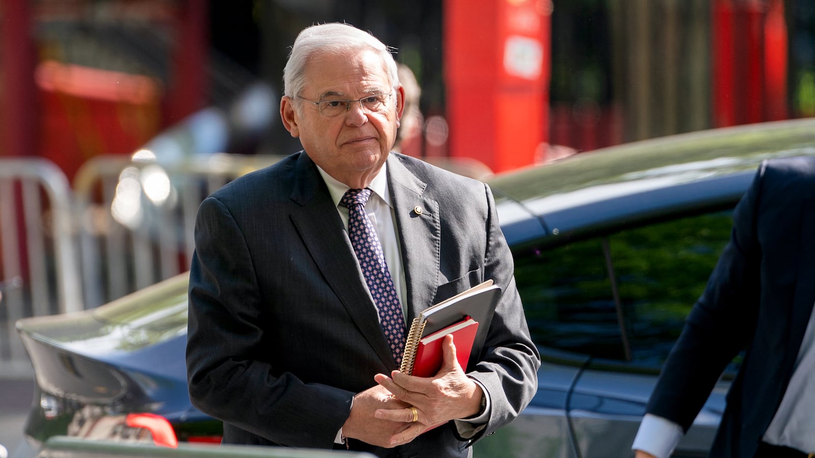 U.S. Sen. Robert Menendez (D-NJ) arrives for trial at Manhattan Federal Court on May 14, 2024 in New York City.
