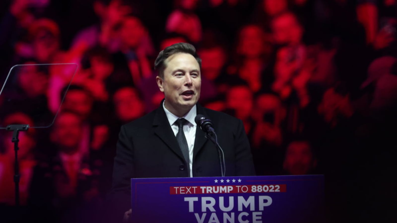 Elon Musk speaks at President-Elect Donald Trump's victory rally at the Capital One Arena on January 19, 2025 in Washington, DC.