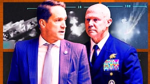 A photo illustration of Rep. Jim Himes and Navy Adm. Frank Bradley and the Sept. 2 boat strikes.
