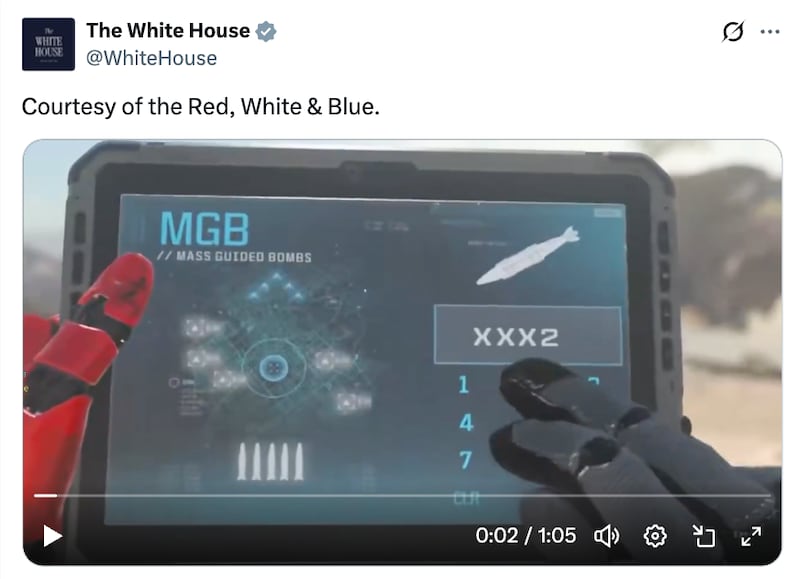 White House video featuring Call of Duty footage and footage of real Iran strikes