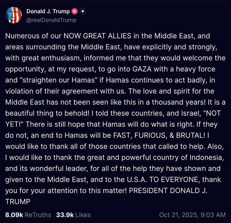 Trump's Truth Social post