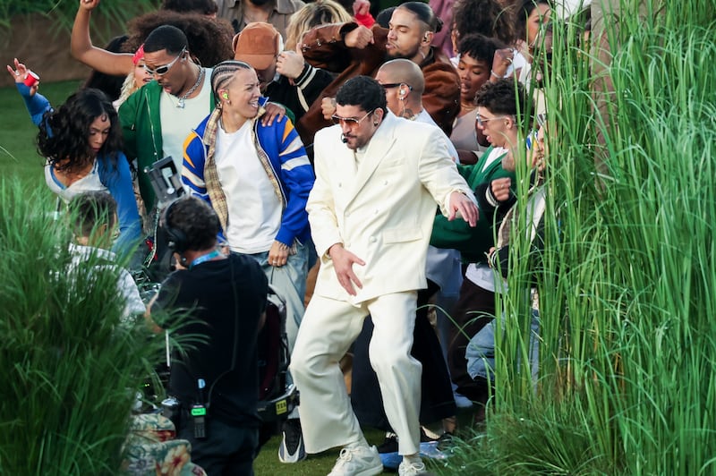 Bad Bunny performs at Super Bowl LX held at Levi's Stadium on February 08, 2026 in Santa Clara, California.