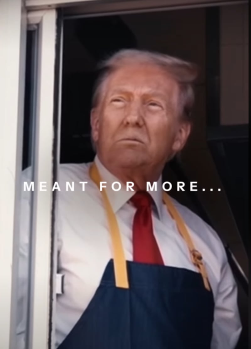 An AI-generated video of Trump show the president working at McDonald's.