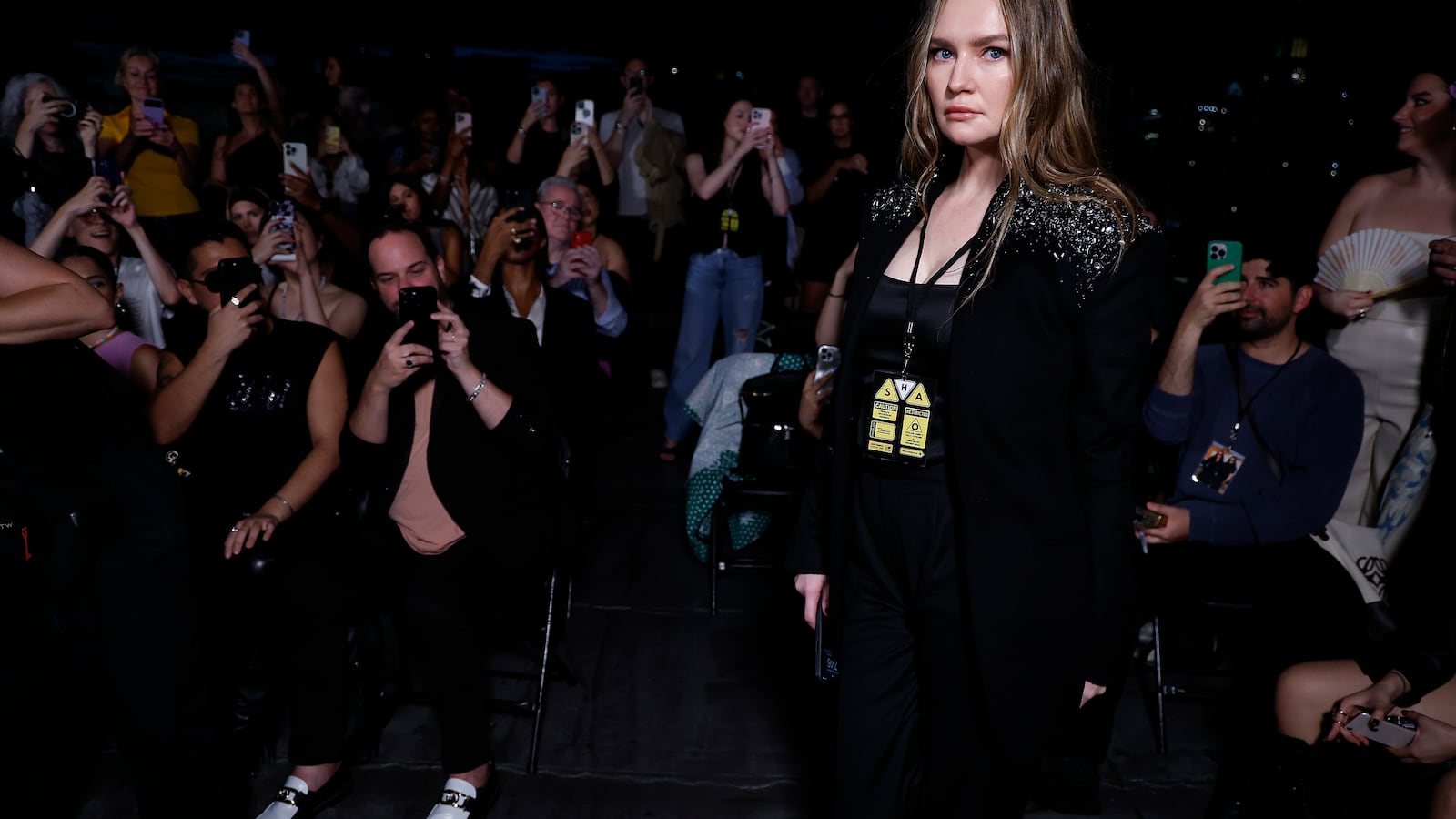 Anna Delvey manages designer's Shao Yang runway show at New York Fashion Week on September 11, 2023 in New York City.