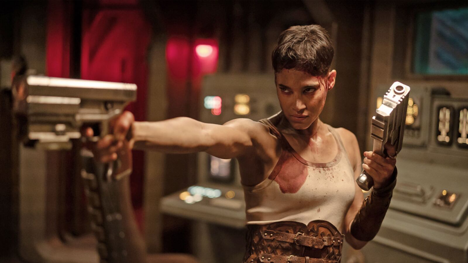 Sofia Boutella holds guns in a stillf rom ‘Rebel Moon Part 2’