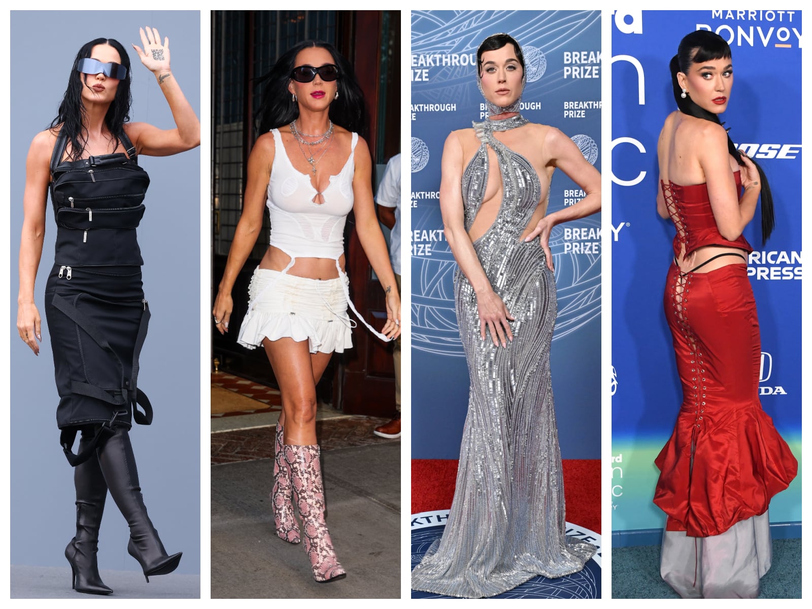 Katy Perry's typical style, as shown in outfits worn by the singer on the street and on the red carpet between fall 2024 and spring 2025.