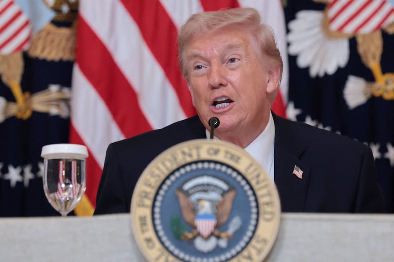 U.S. President Donald Trump speaks during a lunch with the Kennedy Center board members in the East Room of the White House in Washington, D.C., U.S., March 16, 2026.