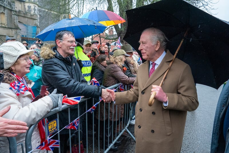 King Charles III meets well wishers and local community heroes on February 5, 2026 in Dedham, England.