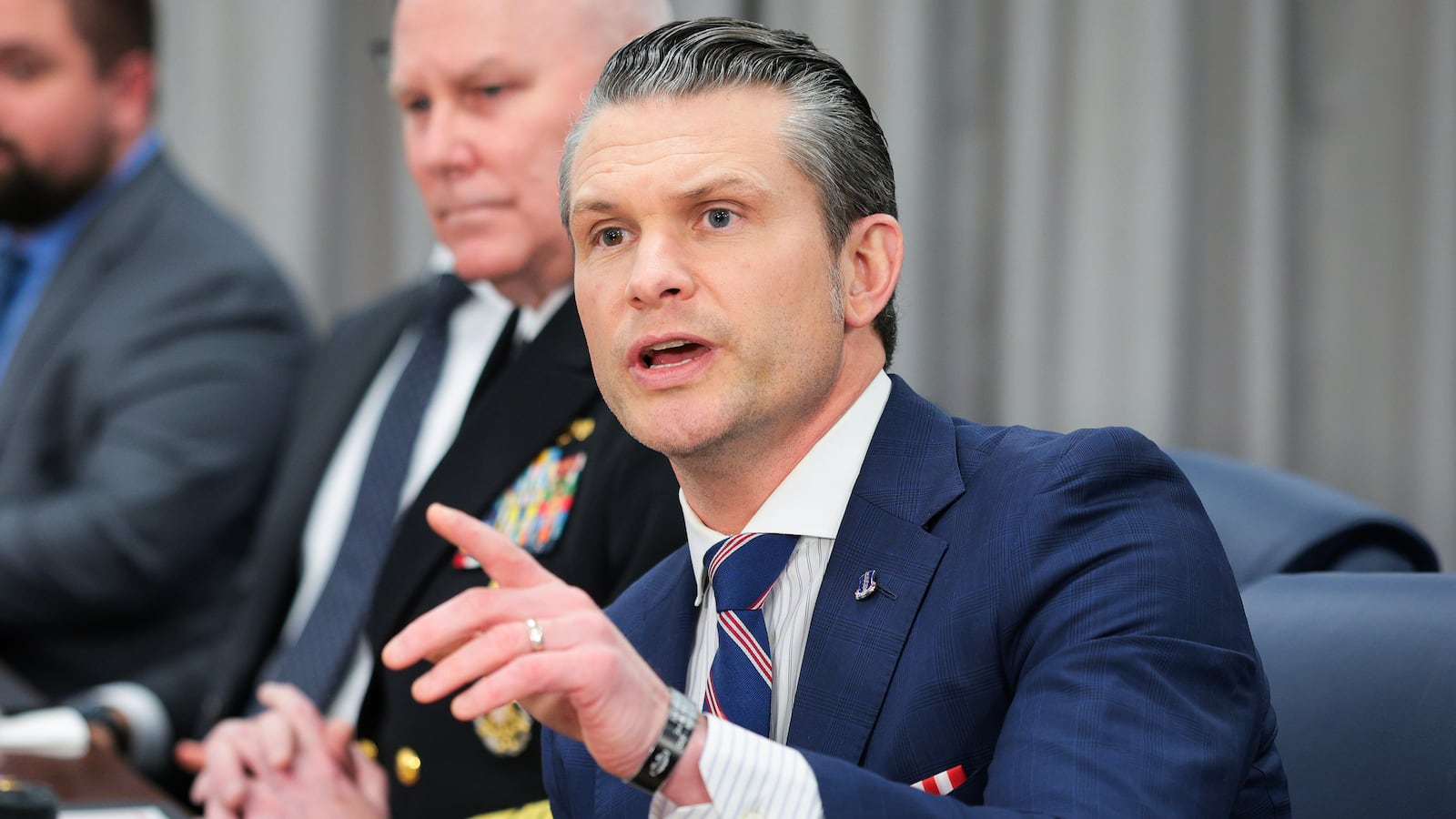ARLINGTON, VIRGINIA - FEBRUARY 24: U.S. Secretary of Defense Pete Hegseth speaks during a meeting with Saudi Minister of Defense Khalid bin Salman at the Pentagon on February 24, 2025 in Arlington, Virginia. On February 15th, Hegesth conducted an introductory call to reinforce the vital defense partnership between the United States and Saudi Arabia. (Photo by Kayla Bartkowski/Getty Images