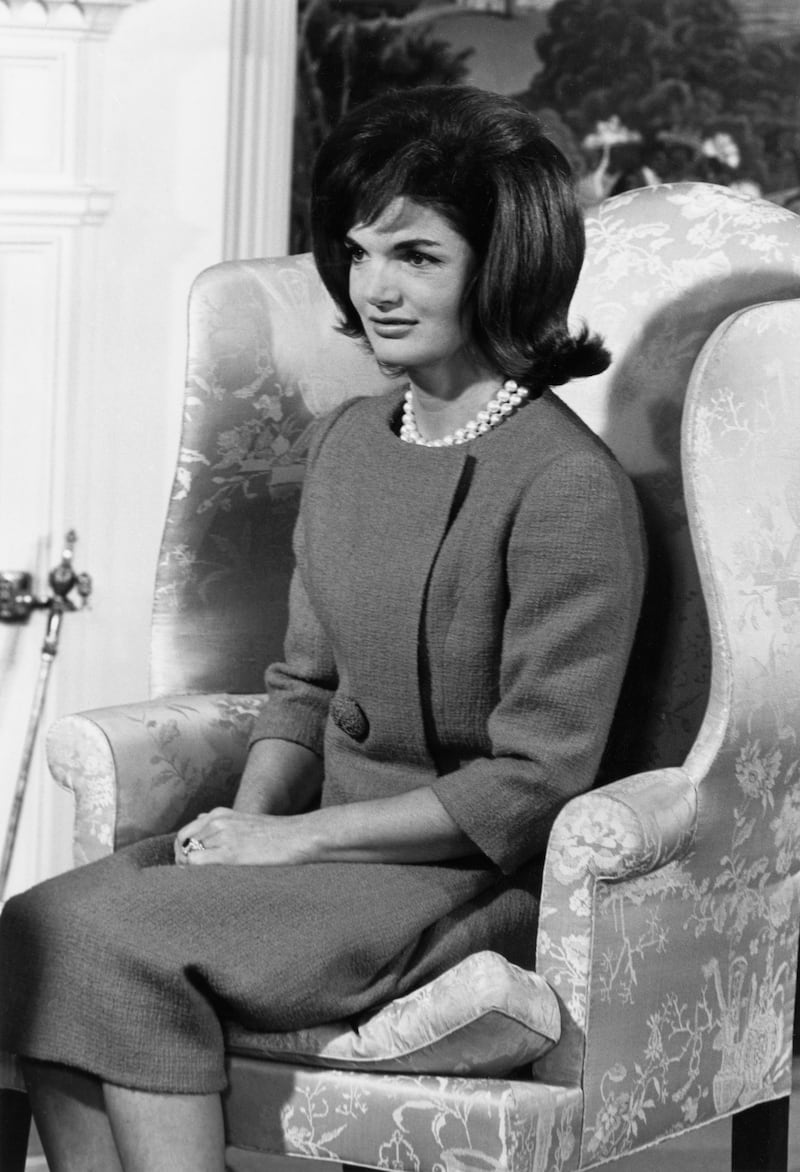 First Lady Jacqueline Kennedy discussing plans for the new National Culture Center (later renamed The Kennedy Center) in the Diplomatic Reception Room of the White House on November 5, 1962.