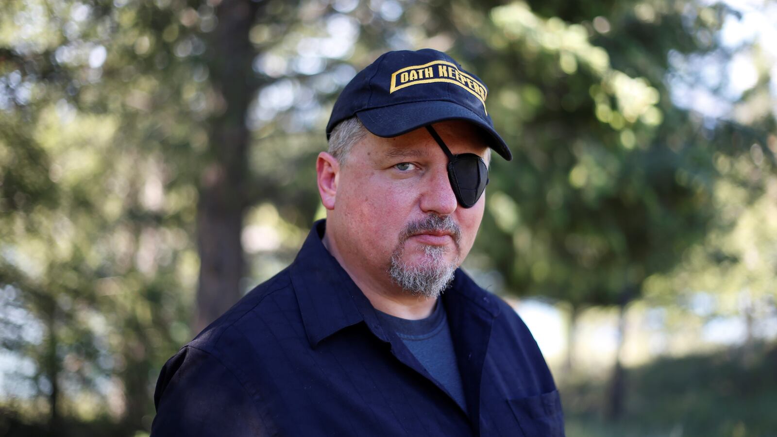 Stewart Rhodes poses during an interview session.