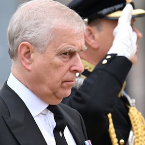 Then-Prince Andrew, Duke of York, is pictured during the State Funeral of Queen Elizabeth II at Westminster Abbey on September 19, 2022 in London, England.